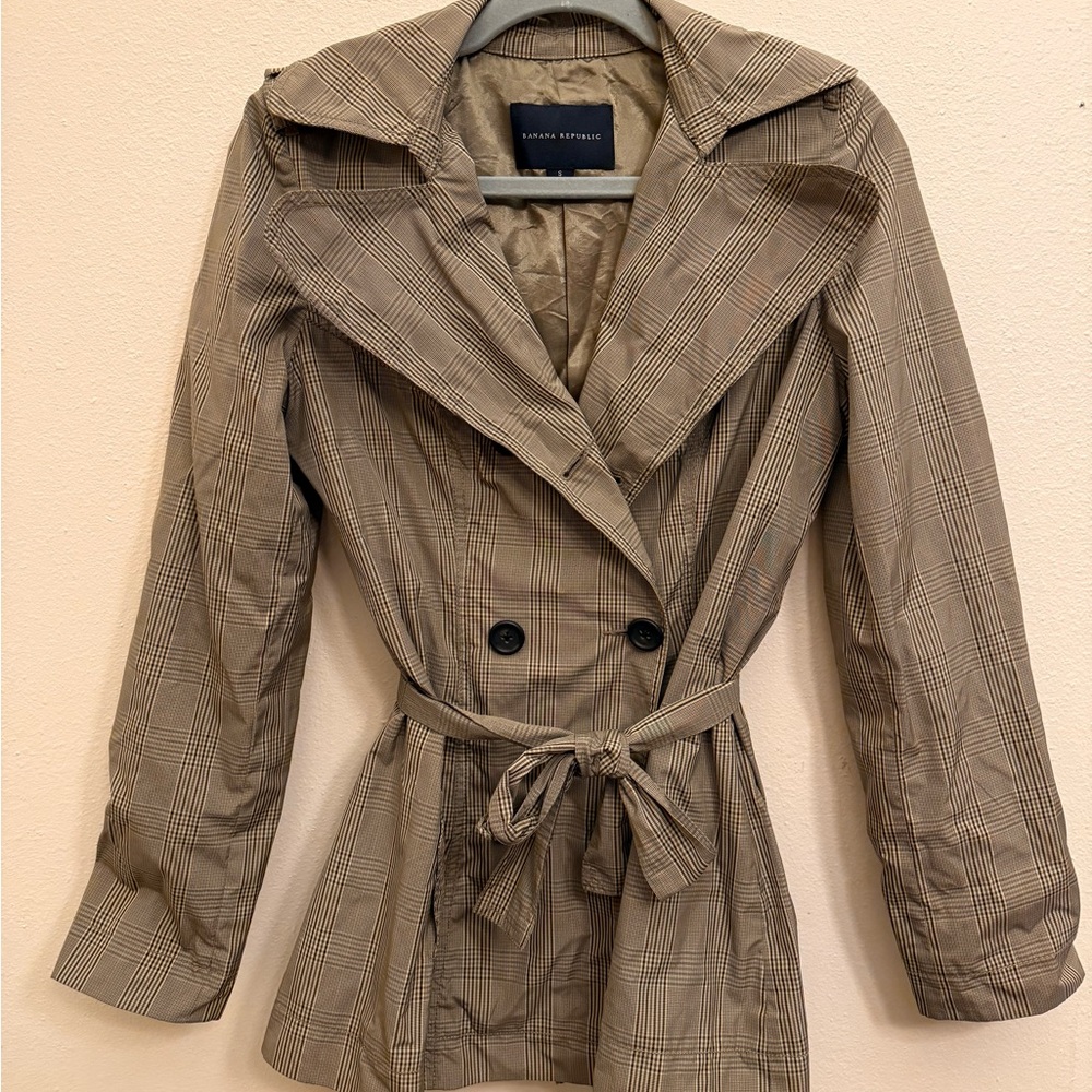 Banana Republic Brown Plaid Women's Trench Coat